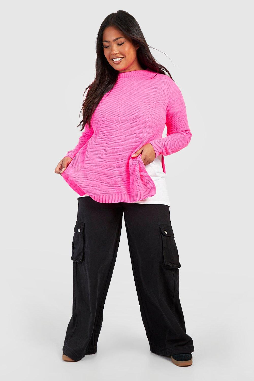 Plus Pullover Mit Seitenschlitz - Helles Rosa - 44, Helles Rosa von boohoo