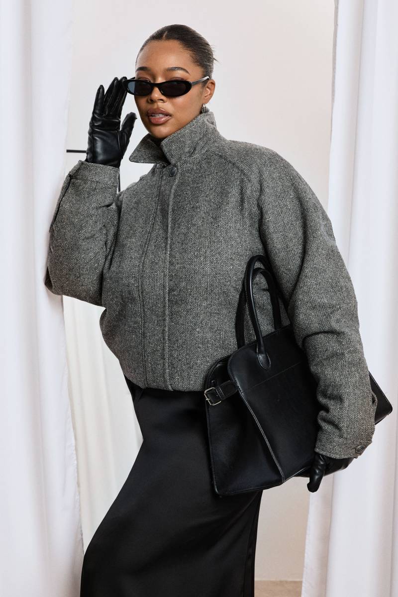 Womens Plus Wool Look Oversized Jacket - Charcoal - 44, Charcoal von boohoo