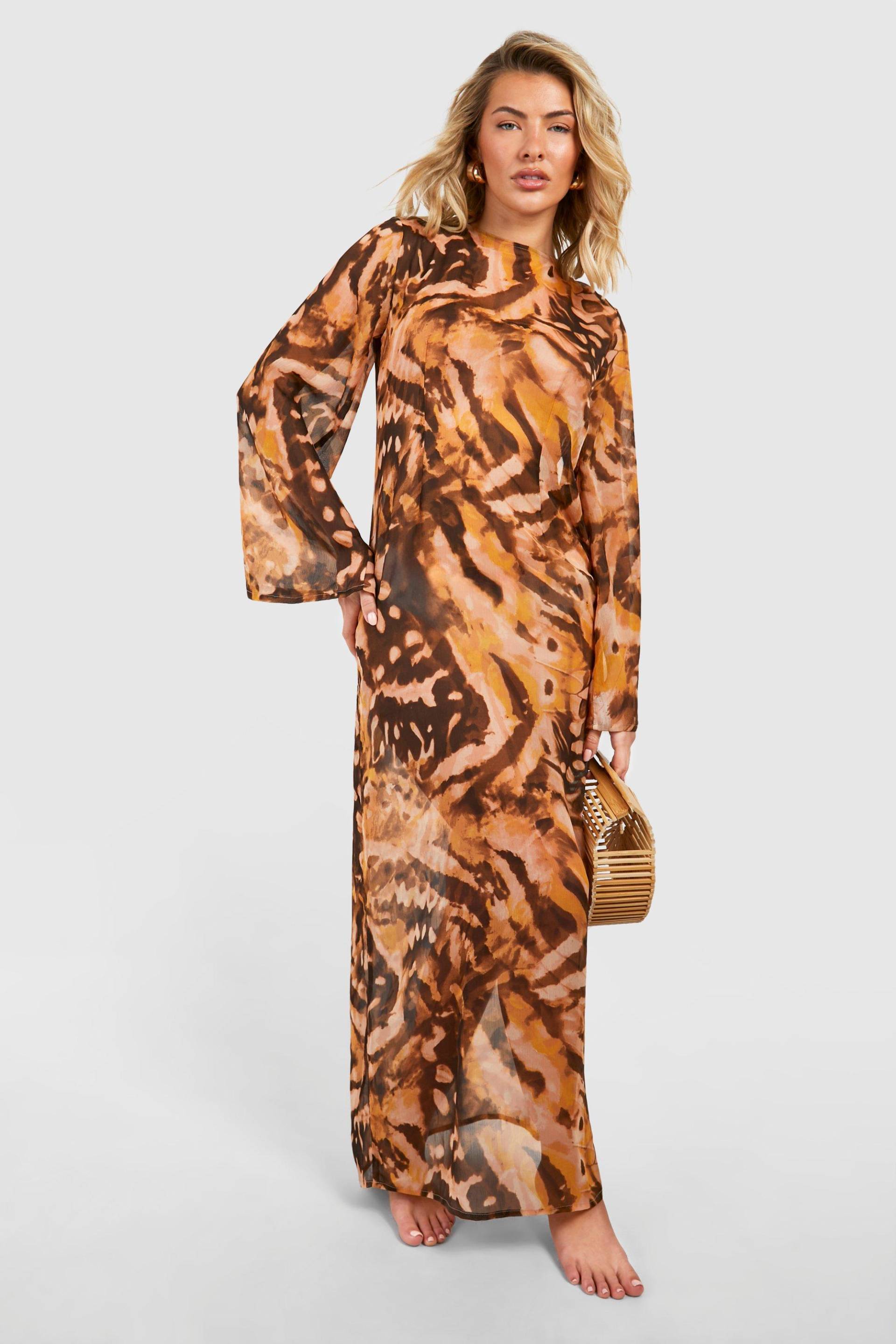 Rückenfreies Gemustertes Strand-Minikleid - Brown - M, Brown von boohoo