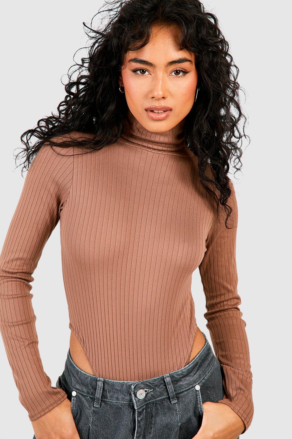 Rippstrick Body Mit Rollkragen - Camel - M, Camel von boohoo