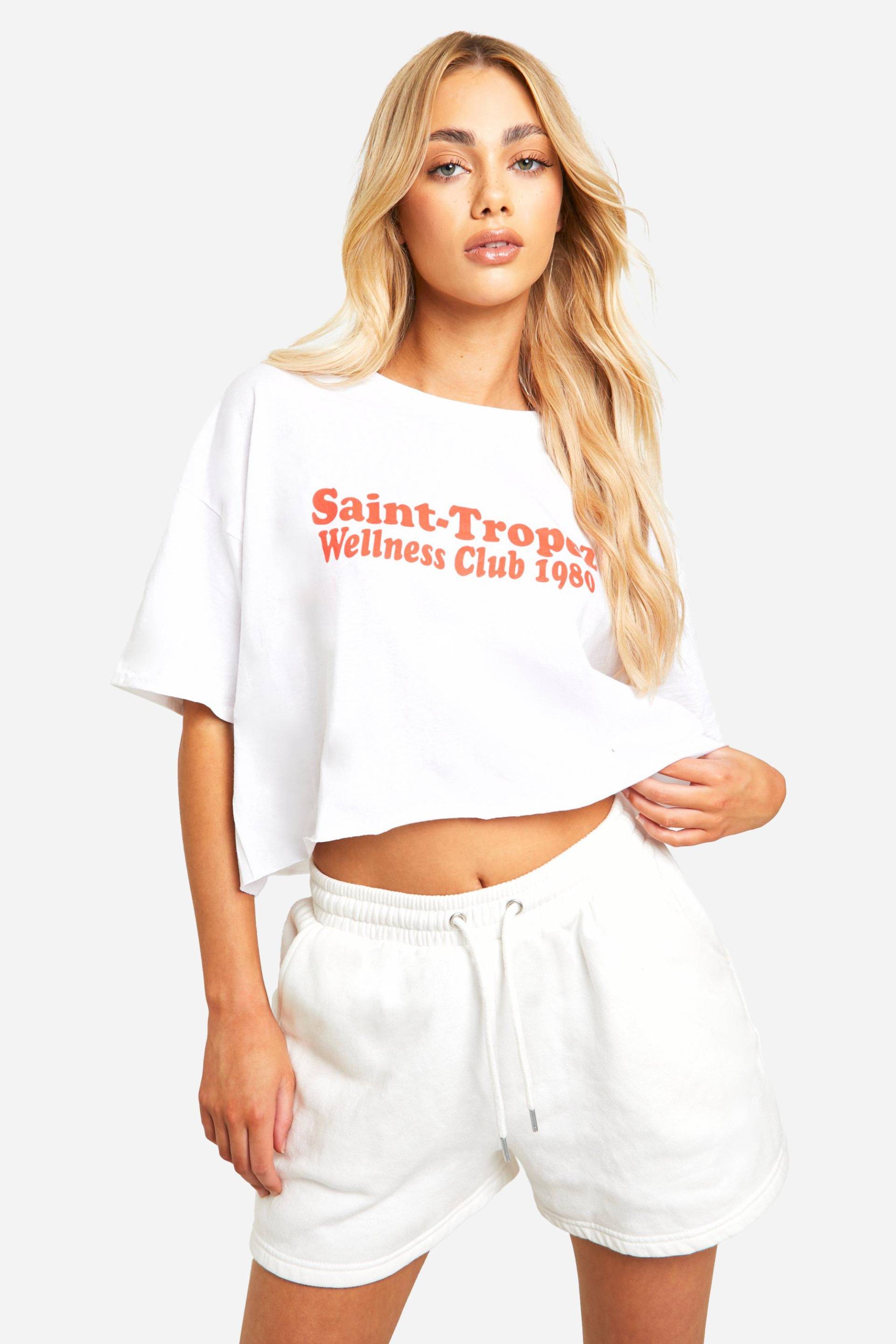 Womens Saint Tropez Wellness Cropped T-Shirt - White - L, White von boohoo