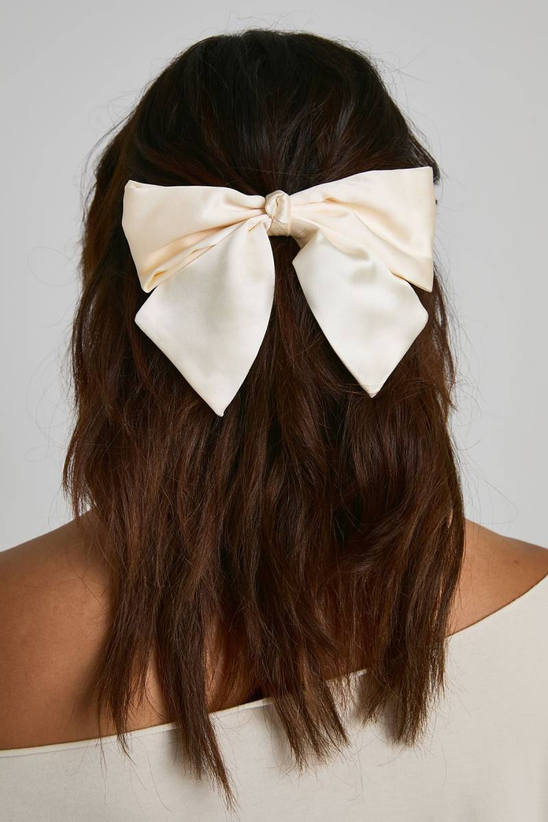Womens Satin Bow Hair Clip - Ivory - One Size, Ivory von boohoo