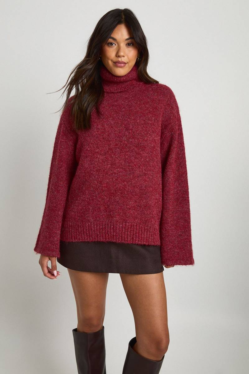 Womens Soft Knit Oversized Roll Neck Jumper - Burgundy - S, Burgundy von boohoo