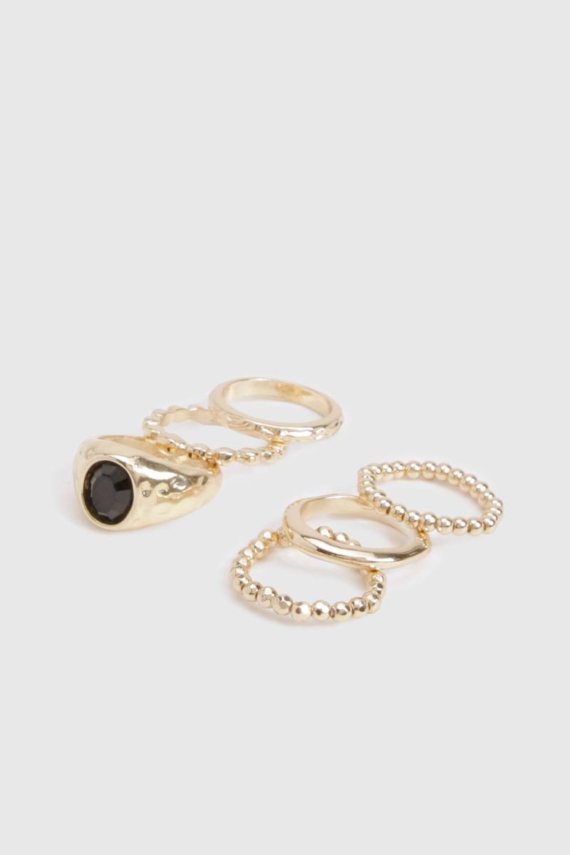 Womens Statement Stone Detail Rings 6 Pack - Gold - S/M, Gold von boohoo