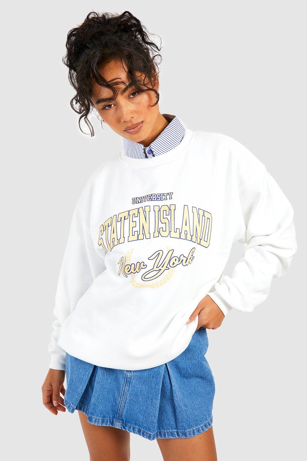 Tall Sweatshirt Mit Staten Island New York Slogan - Ecru - M, Ecru von boohoo