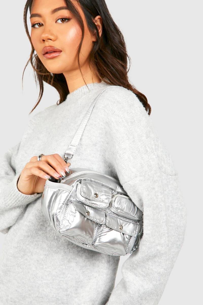 Utility Cargo-Schultertasche - Silver - One Size, Silver von boohoo