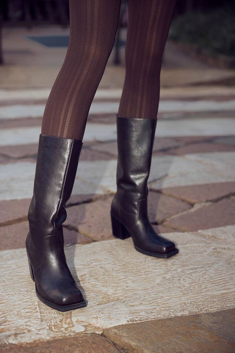 Womens Wide Fit Square Toe Block Heel Calf Height Boots - Black - 40, Black von boohoo