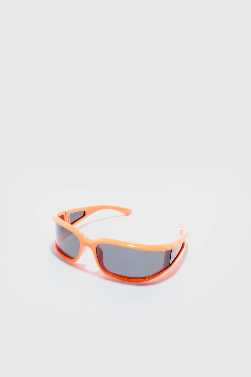 Wrap Around Rectangle Sunglasses In Orange - One Size, Orange von boohoo
