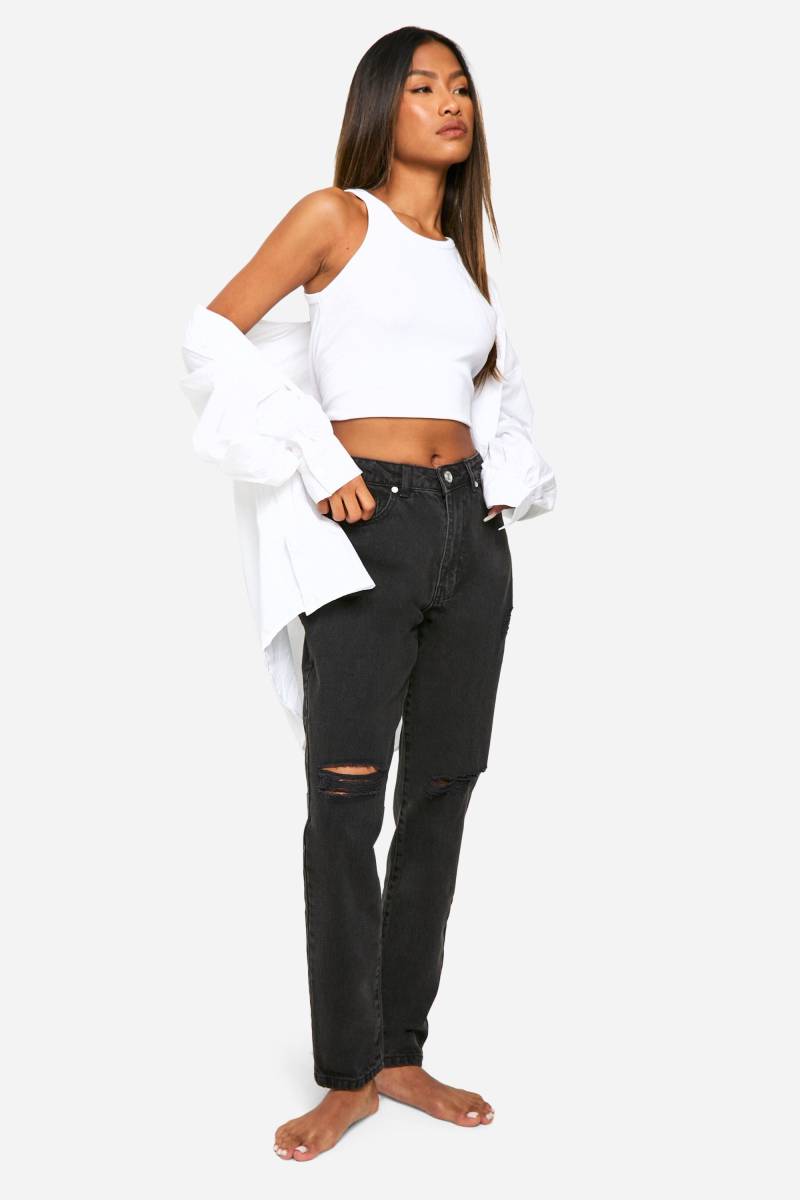 Zerrissene Basic Mom-Jeans Mit Hohem Bund - Washed Black - 34, Washed Black von boohoo
