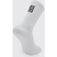 1er-Pack bestickte BM-Socken - Weiß - ONE SIZE, Weiß von boohooman