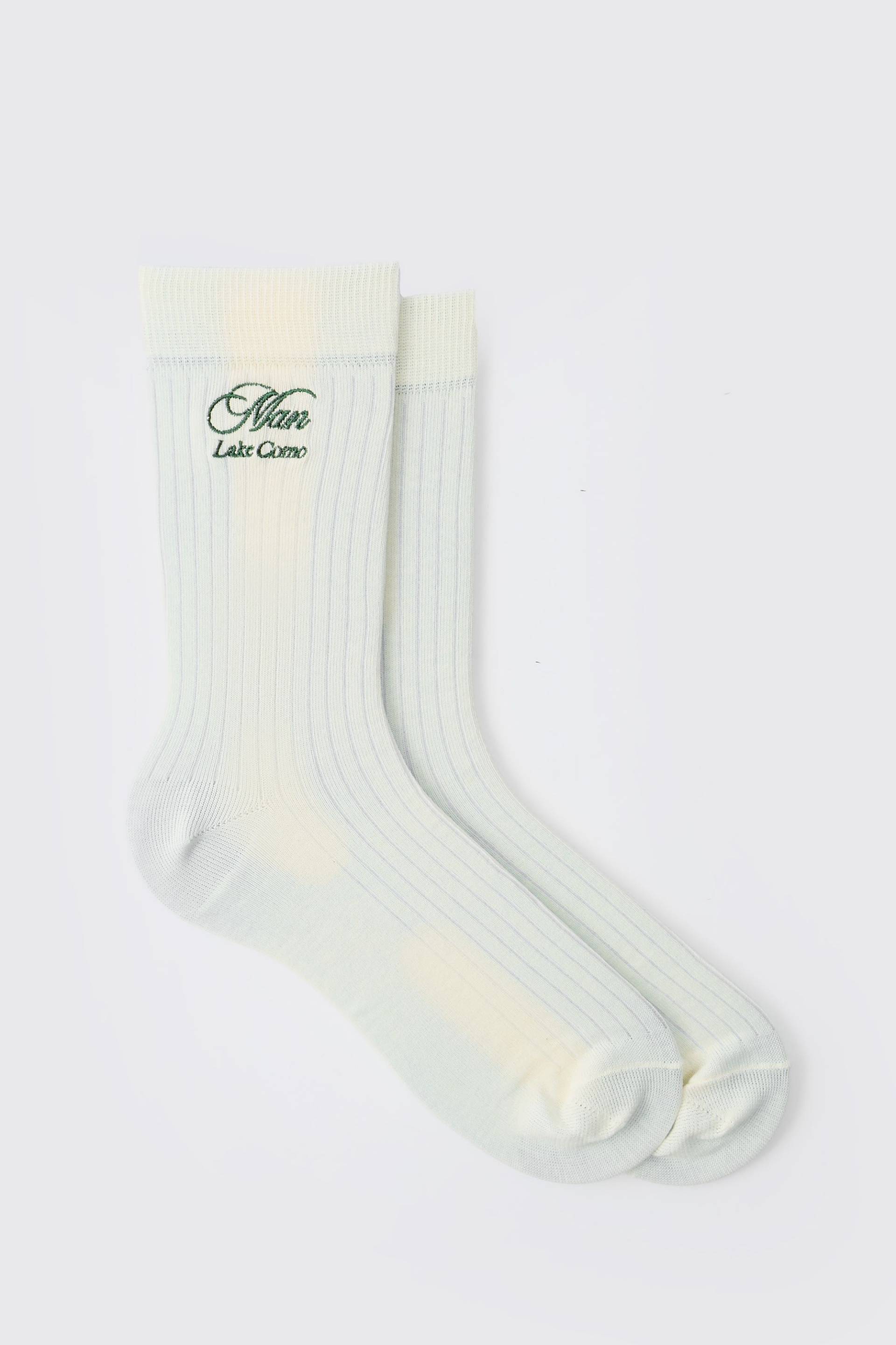 1er-Pack Ecru Sport-Socken mit Man Lake Como Stickerei von boohooman