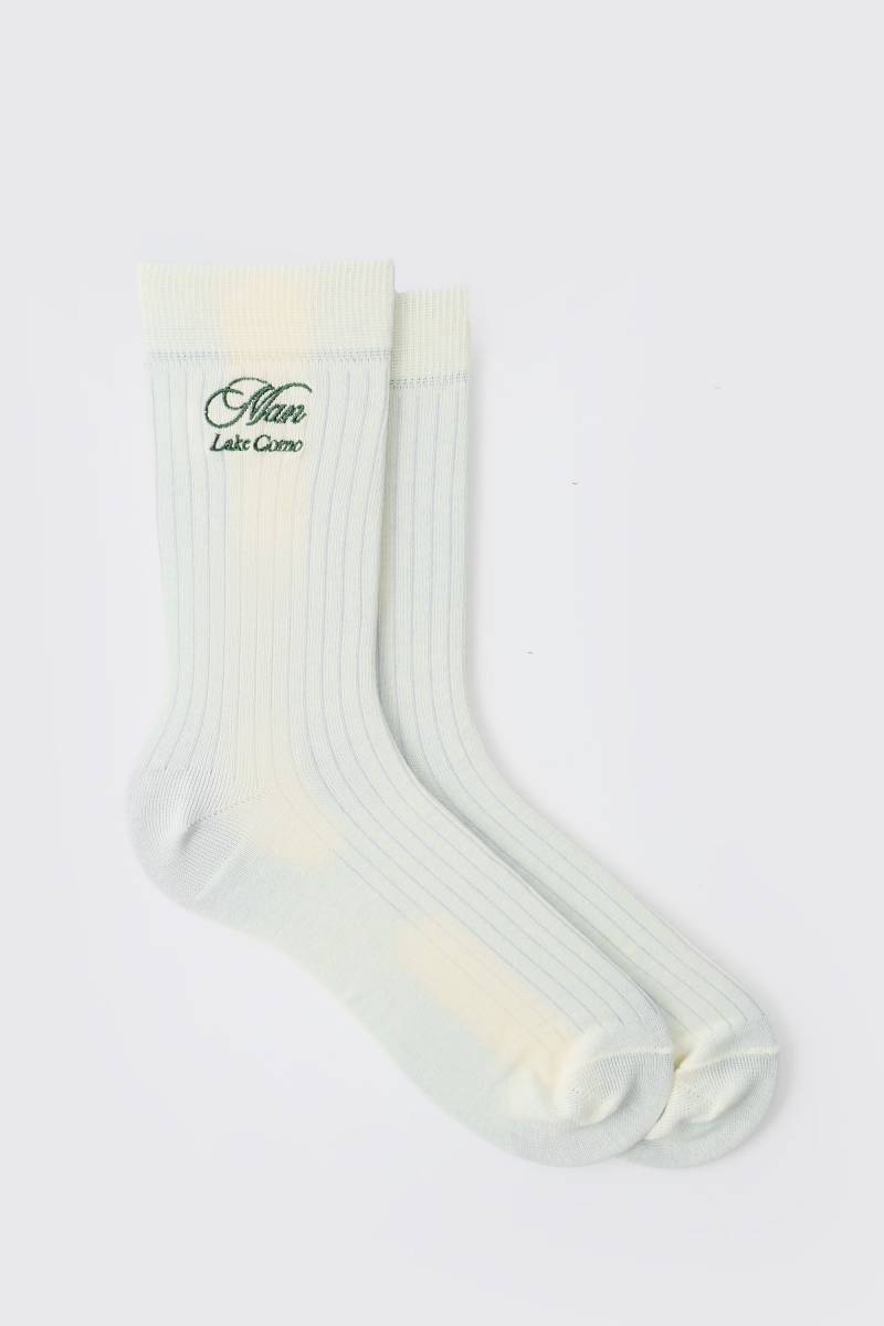 1er-Pack Ecru Sport-Socken mit Man Lake Como Stickerei von boohooman