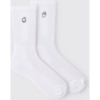 2er-Pack Socken mit Geist-Stickerei - Weiß - 5-8, Weiß von boohooman