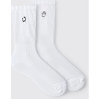 2er-Pack Socken mit Geist-Stickerei - Weiß - 8-12, Weiß von boohooman