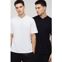 2 Pack Regular Fit V Neck T-Shirts - mono - XL, mono von boohooman