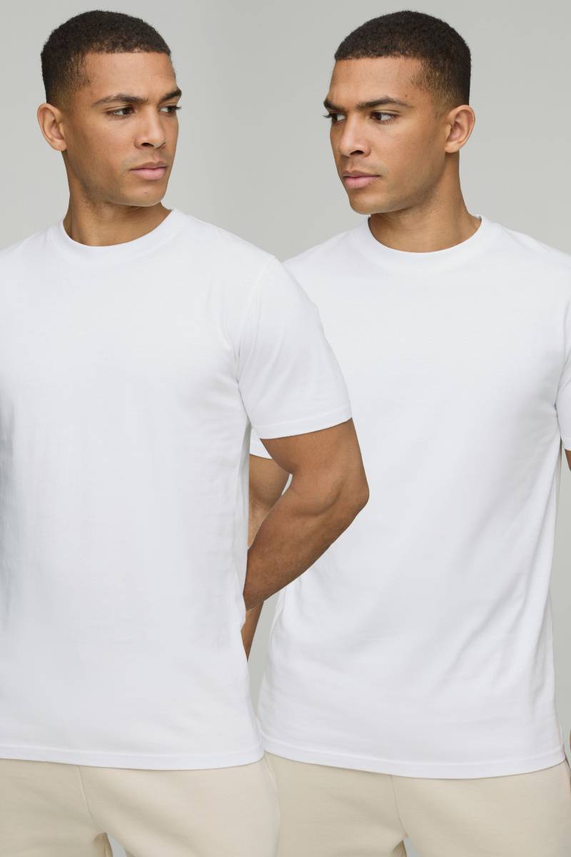2er-Pack Slim-Fit Basic Rundhals T-Shirts - Weiß - XL, Weiß von boohooman