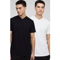 2er-Pack Slim-Fit T-Shirts mit V-Ausschnitt - mono - XL, mono von boohooman