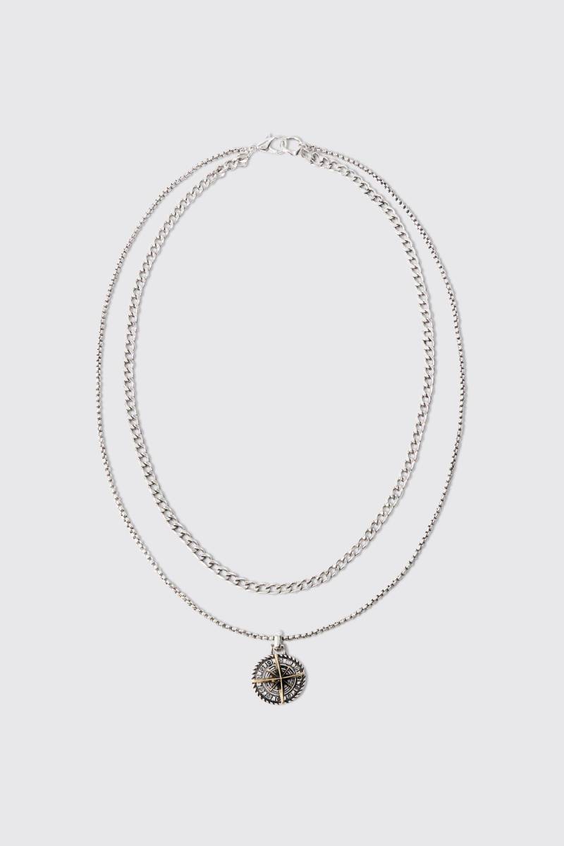 2er-Pack 220mm & 180mm Kette mit Silberanhängern - ONE SIZE, Silber von boohooman
