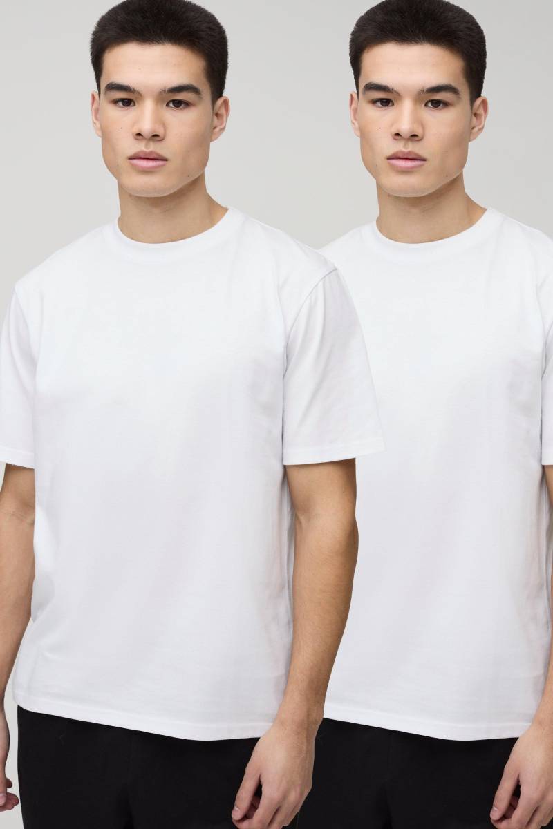 2er-Pack Basic Rundhals T-Shirts - Weiß - L, Weiß von boohooman
