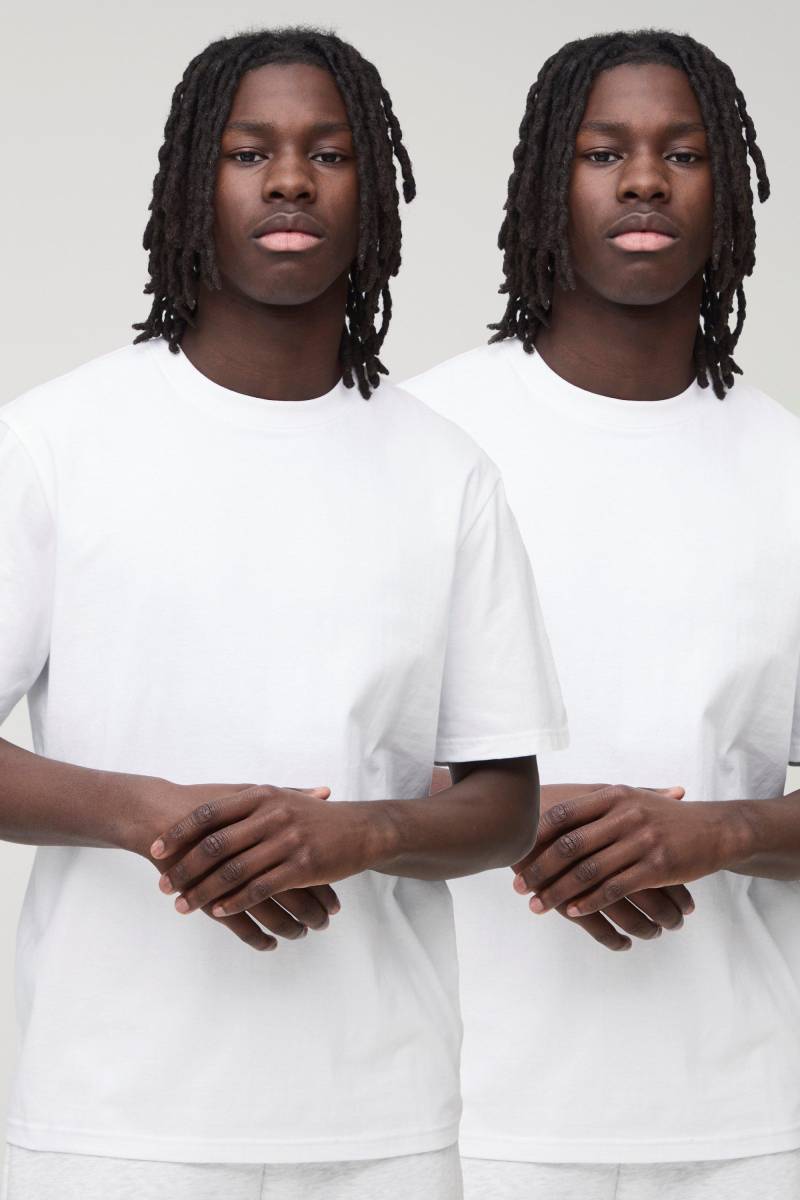 2er-Pack Basic Rundhals T-Shirts - Weiß - M, Weiß von boohooman
