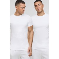 2er-Pack Basic Rundhals T-Shirts - Weiß - S, Weiß von boohooman