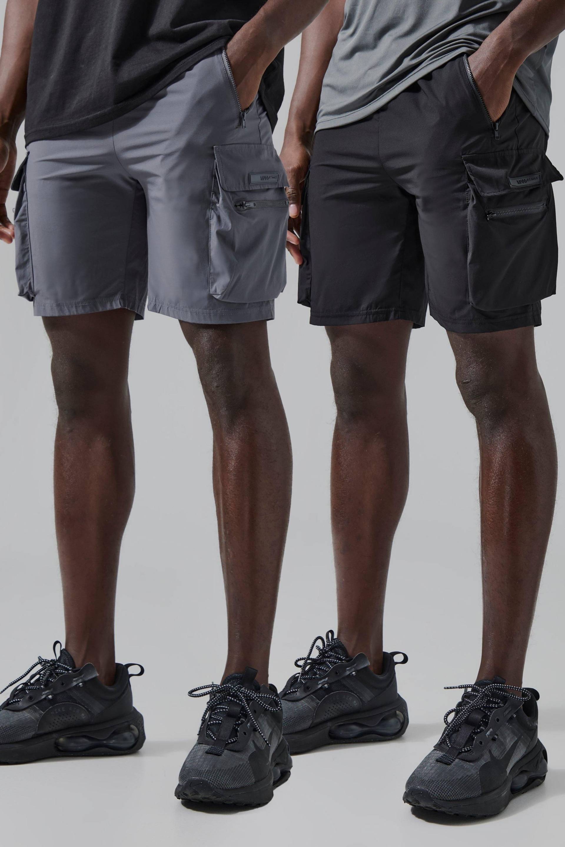 2er-Pack Man Active Cargo-Shorts von boohooman