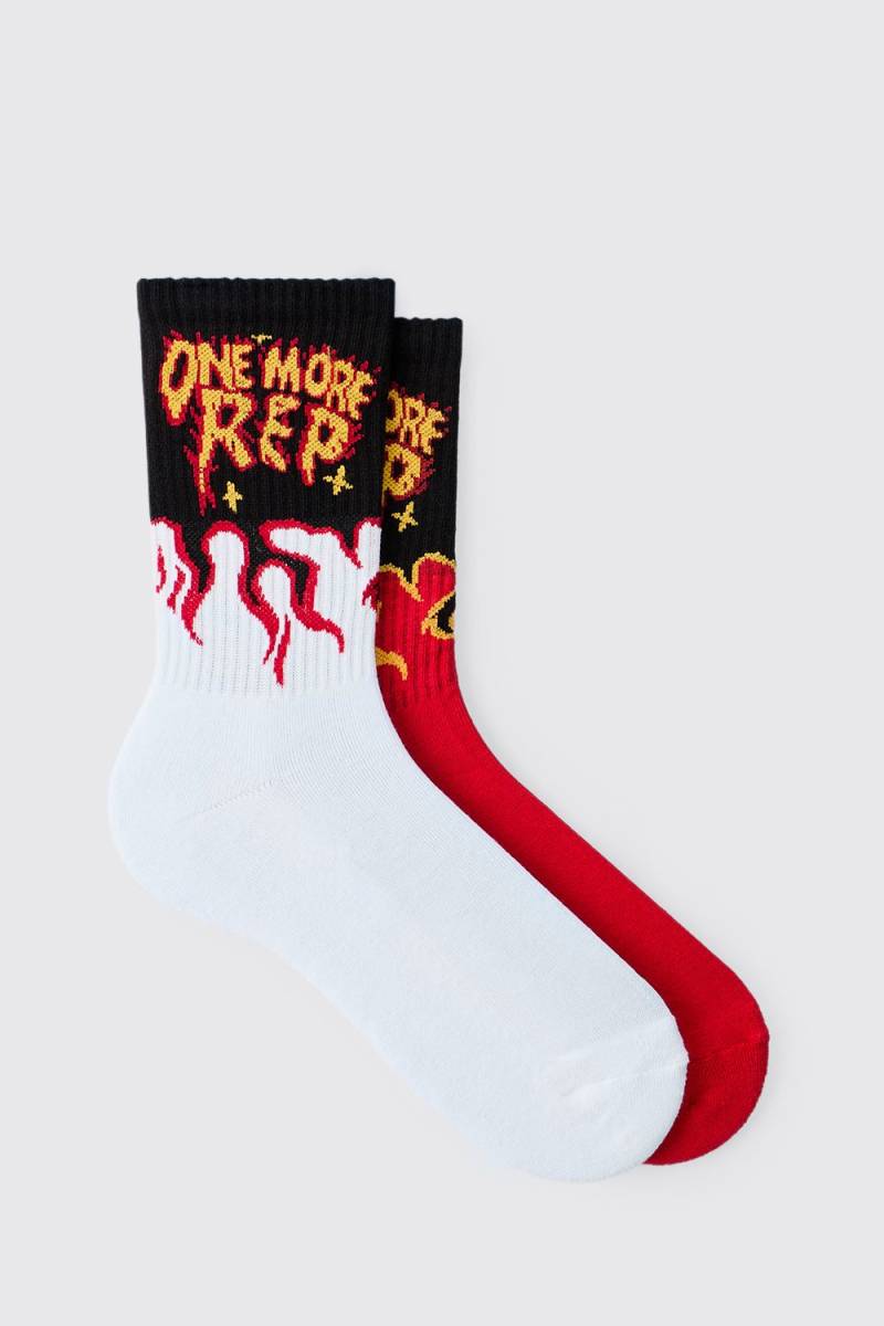 2er-Pack Man Active One More Rep Flammen Socken - Mehrfarbig - 8-12, Mehrfarbig von boohooman