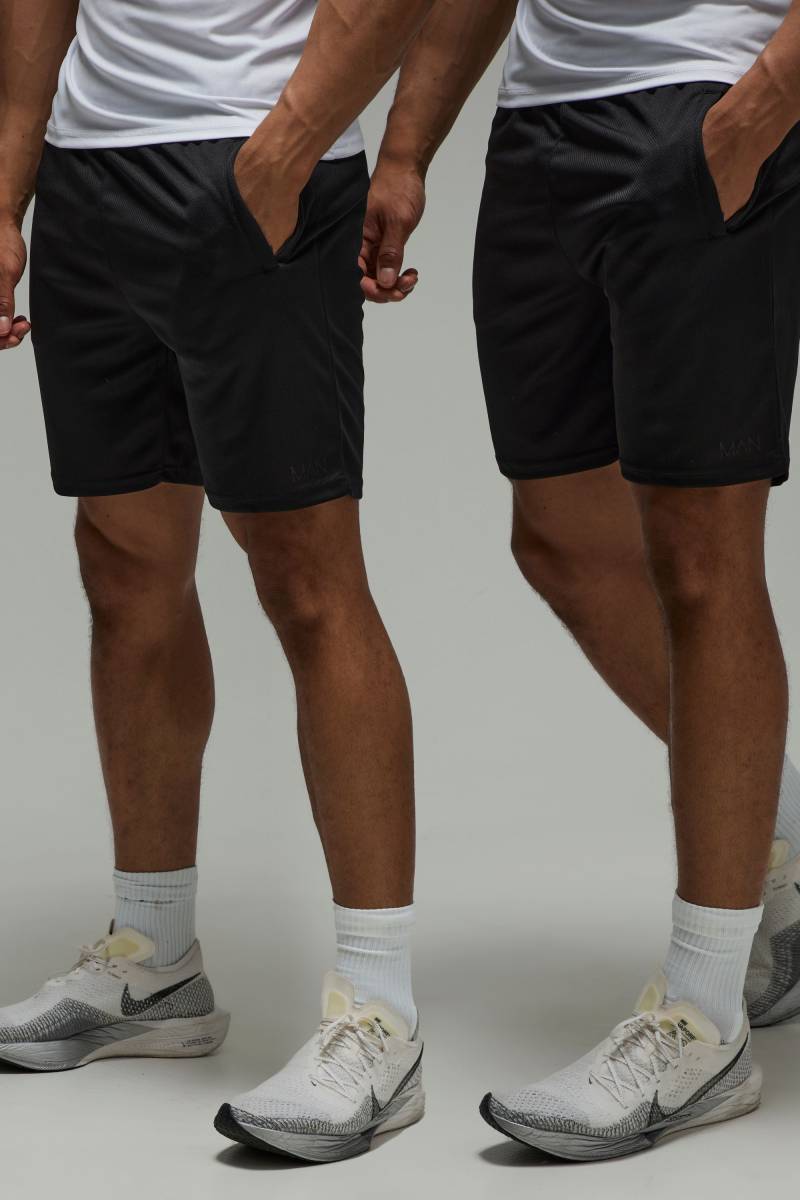 2er-Pack Man Active Stretch Shorts mit Reißverschluss-Taschen - Schwarz - L, Schwarz von boohooman