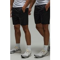 2er-Pack Man Active Stretch Shorts mit Reißverschluss-Taschen - Schwarz - S, Schwarz von boohooman