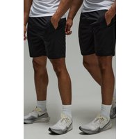 2er-Pack Man Active Stretch Shorts mit Reißverschluss-Taschen - Schwarz - XS, Schwarz von boohooman