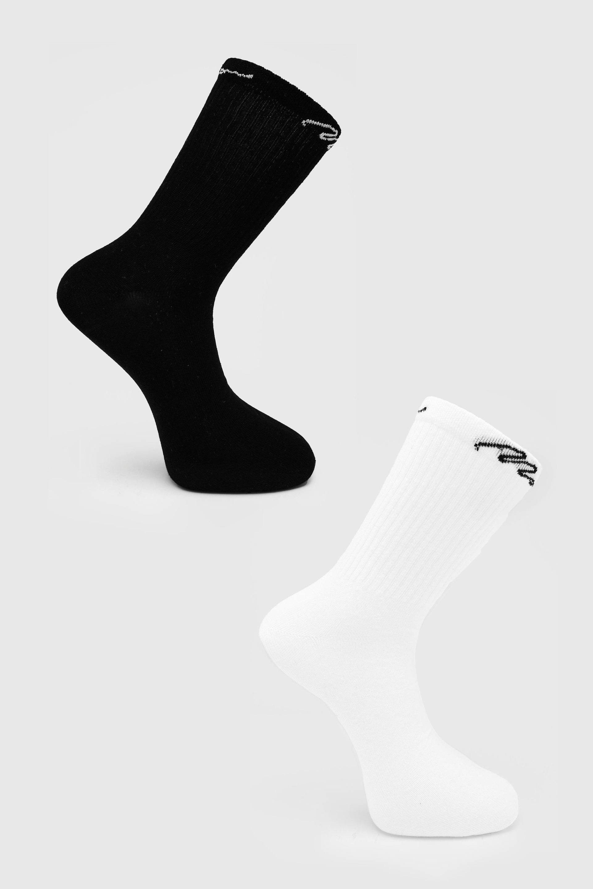 2er-Pack Man Signature Socken - Weiß - One Size, Weiß von boohooman