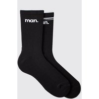 2er-Pack Man Sportsocken mit Streifen & einfarbig - Schwarz - ONE SIZE, Schwarz von boohooman