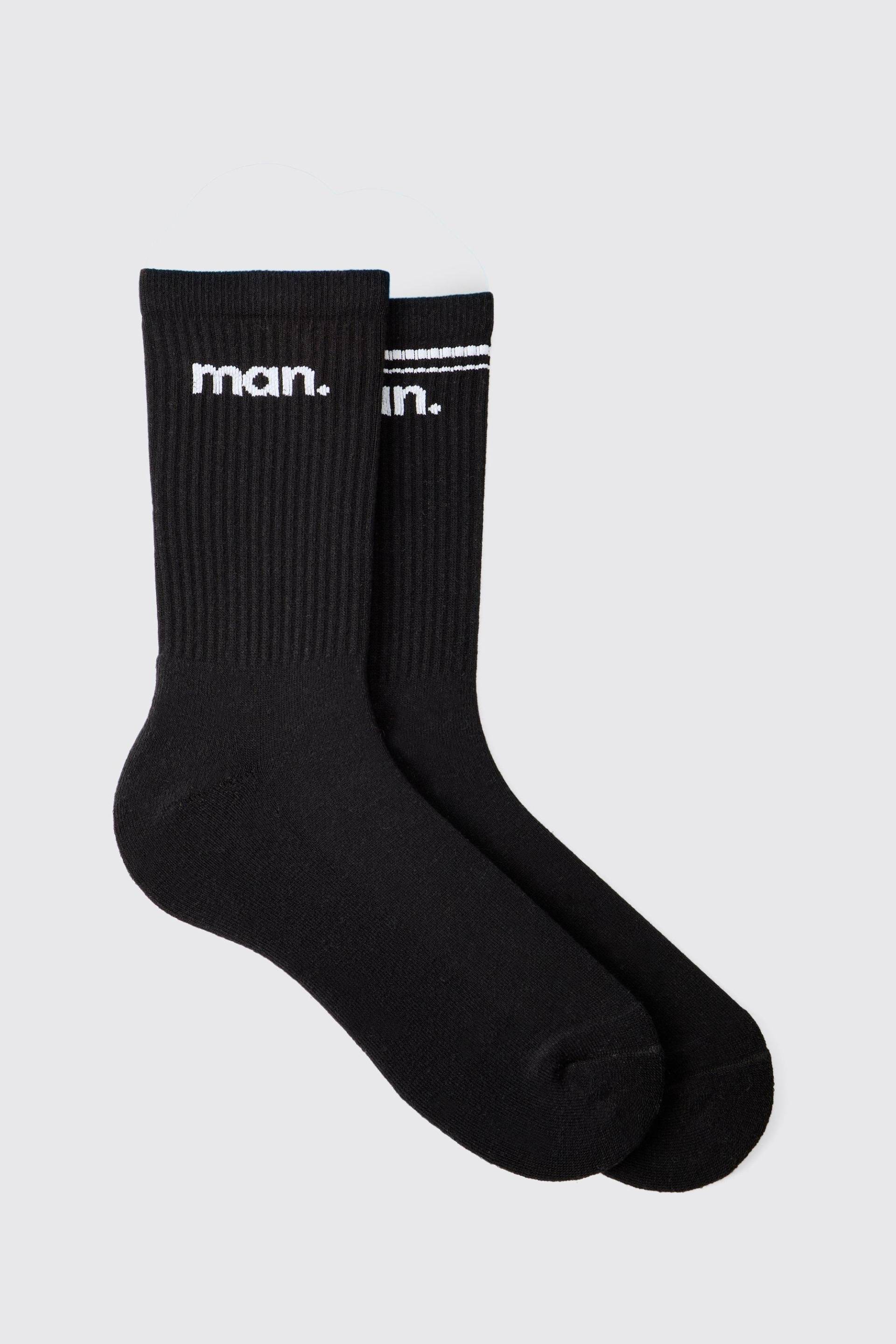 2er-Pack Man Sportsocken mit Streifen & einfarbig - Schwarz - ONE SIZE, Schwarz von boohooman