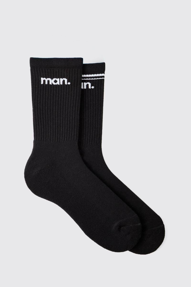 2er-Pack Man Sportsocken mit Streifen & einfarbig - Schwarz - ONE SIZE, Schwarz von boohooman