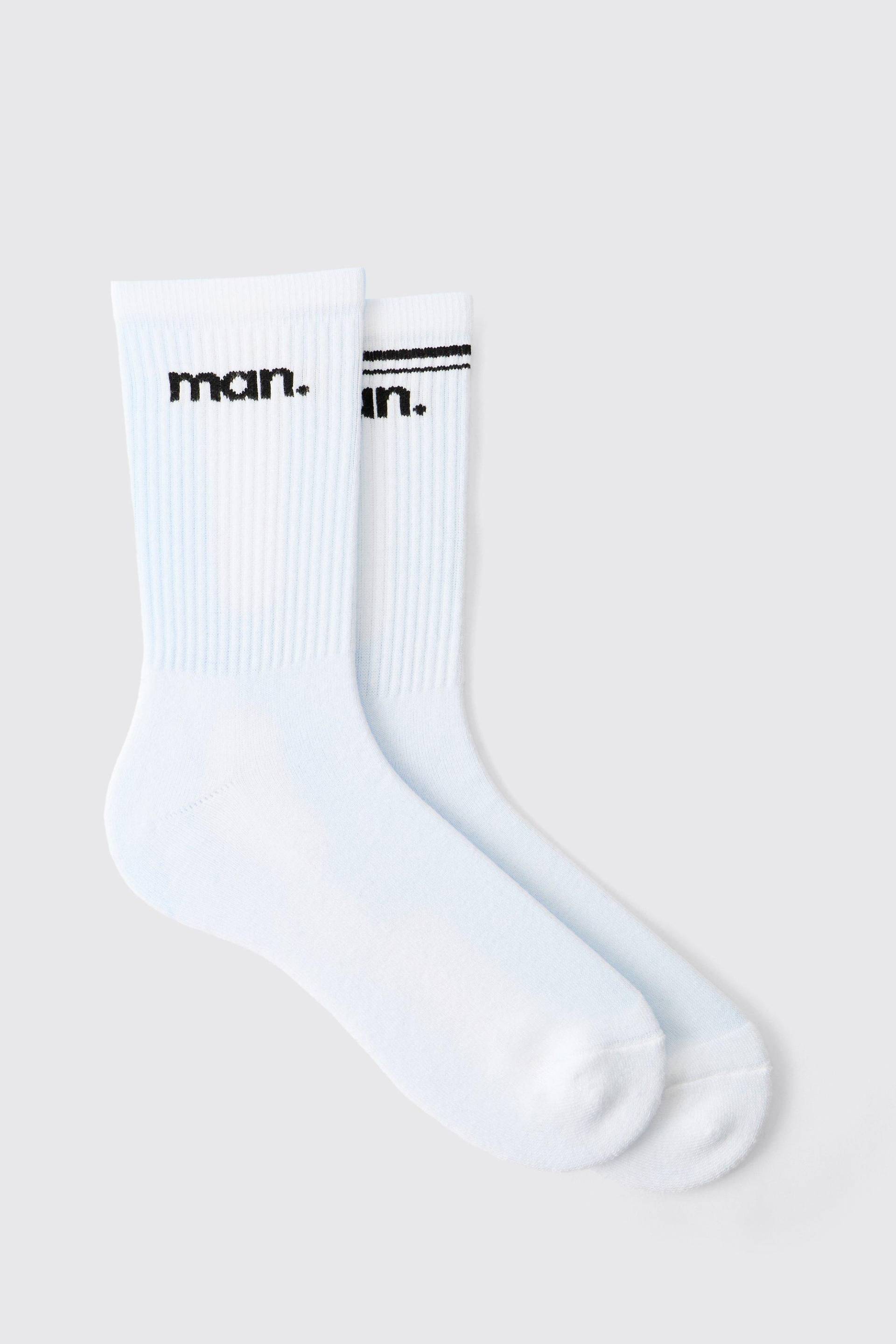 2er-Pack Man Sportsocken mit Streifen & einfarbig - Weiß - ONE SIZE, Weiß von boohooman