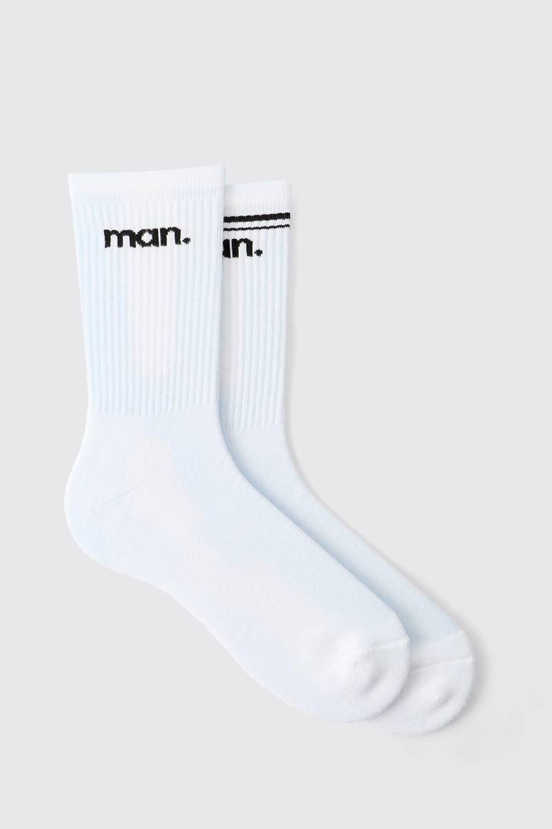 2er-Pack Man Sportsocken mit Streifen & einfarbig - Weiß - ONE SIZE, Weiß von boohooman