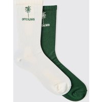 2er-Pack Official Man Sport-Socken mit Palmen-Stickerei - Mehrfarbig - ONE SIZE, Mehrfarbig von boohooman