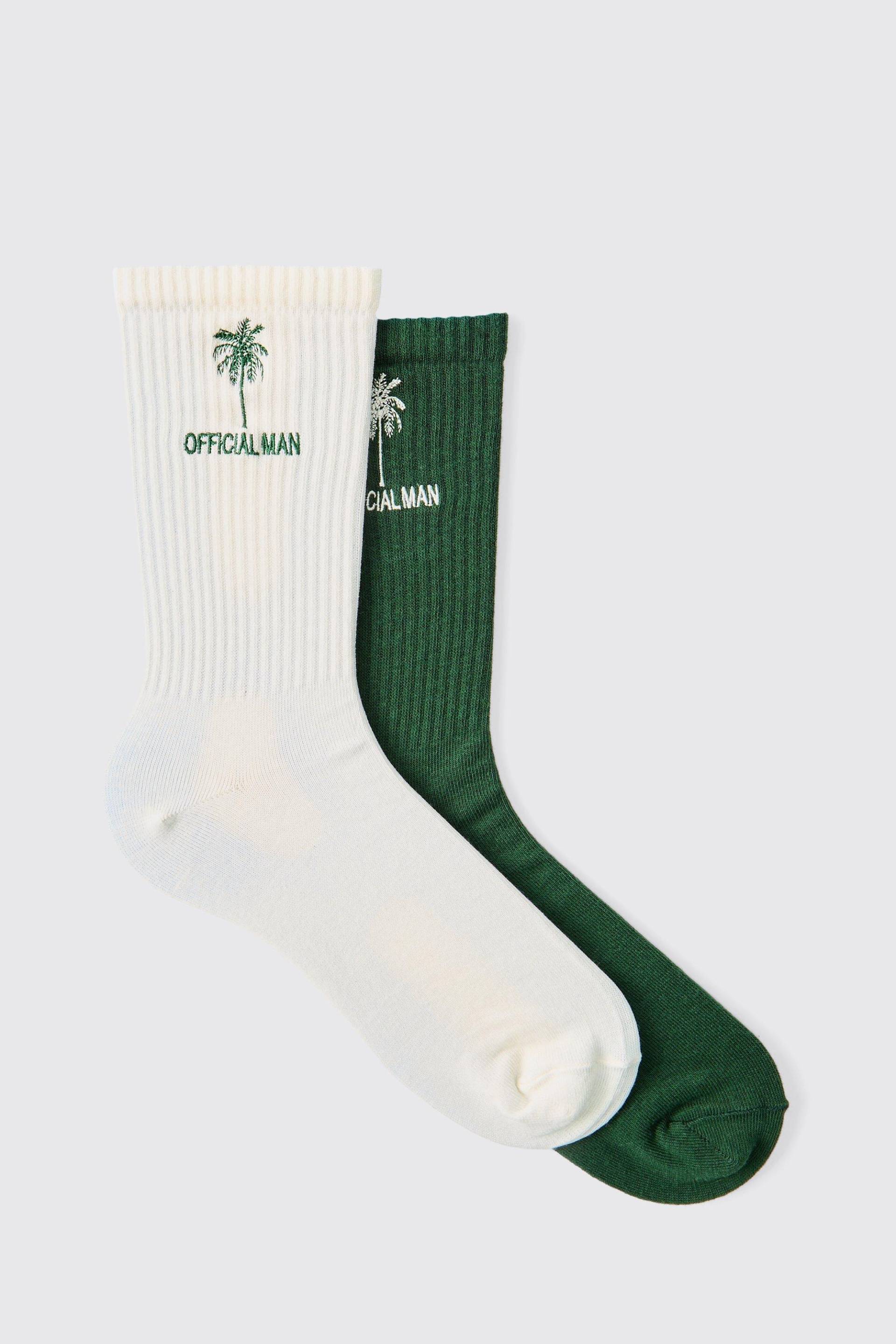 2er-Pack Official Man Sport-Socken mit Palmen-Stickerei - Mehrfarbig - ONE SIZE, Mehrfarbig von boohooman
