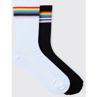 2er-Pack Regenbogen Pride Socken - Weiß - ONE SIZE, Weiß von boohooman