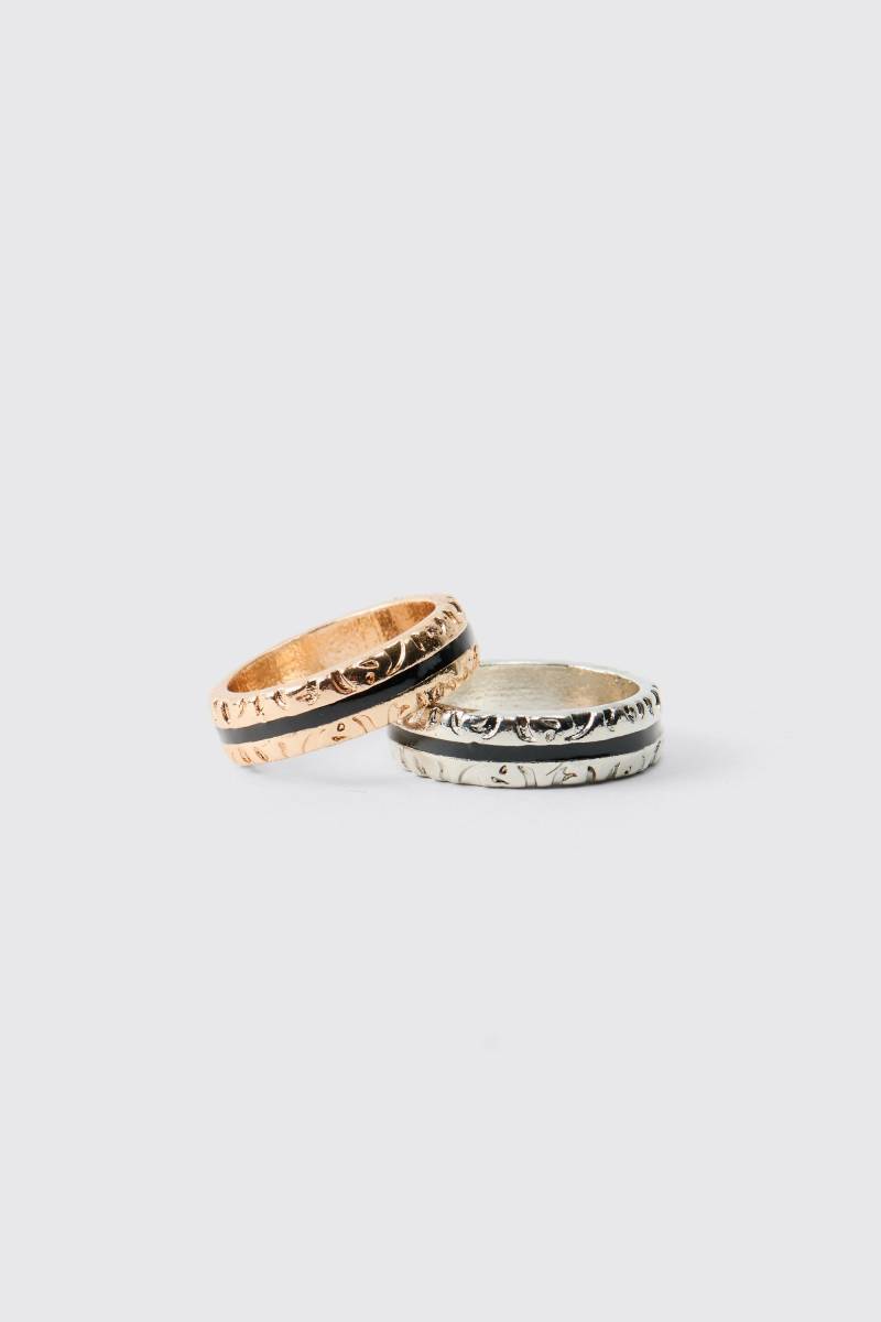 2er-Pack Ringe aus Silber und Gold - S/M, Silber von boohooman