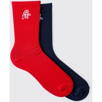 2er-Pack Rundhals-Socken mit BM-Stickerei - Mehrfarbig - ONE SIZE, Mehrfarbig von boohooman