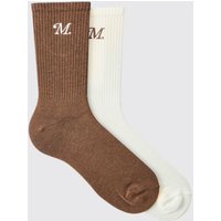 2er-Pack Rundhals-Socken mit M-Stickerei - Mehrfarbig - ONE SIZE, Mehrfarbig von boohooman