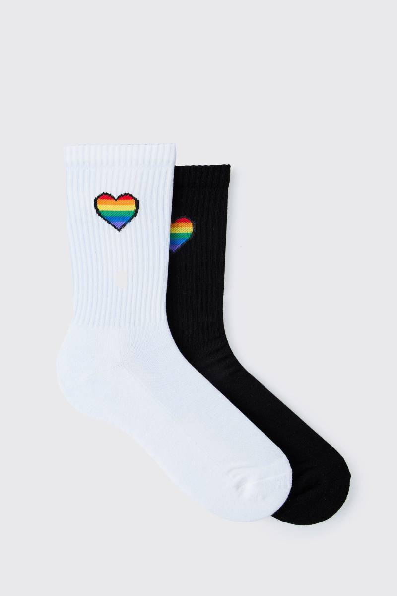 2er-Pack Socken mit Regenbogen-Herz - Mehrfarbig - ONE SIZE, Mehrfarbig von boohooman