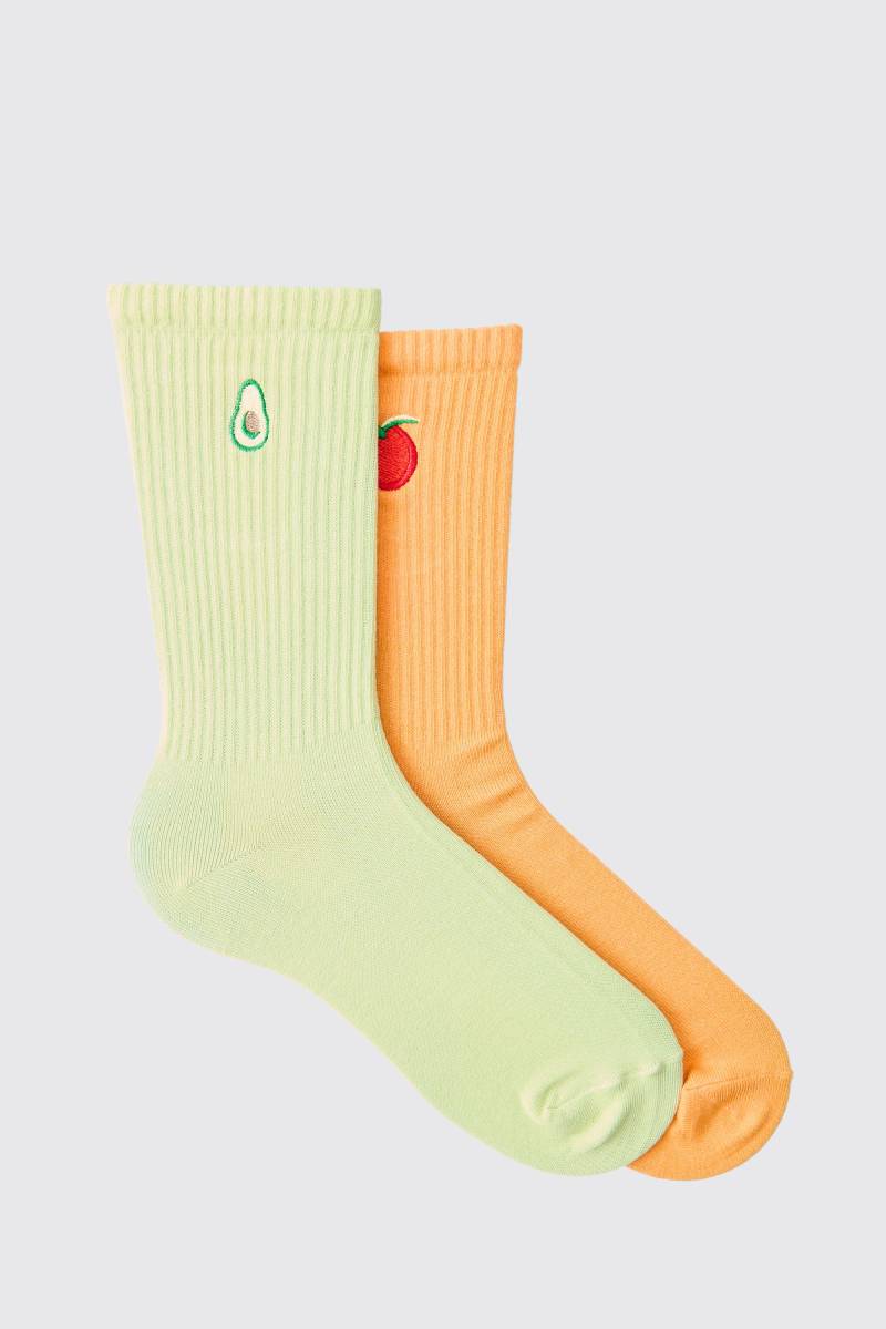 2er-Pack Sport-Socken mit Food-Stickerei von boohooman