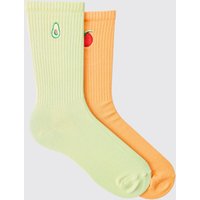 2er-Pack Sport-Socken mit Food-Stickerei von boohooman