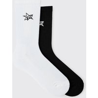 2er-Pack Sport-Socken mit M Stern-Stickerei von boohooman