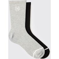 2er-Pack Sport-Socken mit M-Stickerei von boohooman