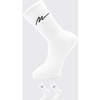 2er-Pack Sport-Socken mit Man-Schriftzug - Weiß - ONE SIZE, Weiß von boohooman