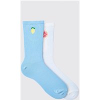 2er-Pack Sport-Socken mit Obst-Stickerei - Mehrfarbig - ONE SIZE, Mehrfarbig von boohooman