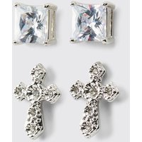 2er-Pack Strass-Ohrringe - Silber - ONE SIZE, Silber von boohooman
